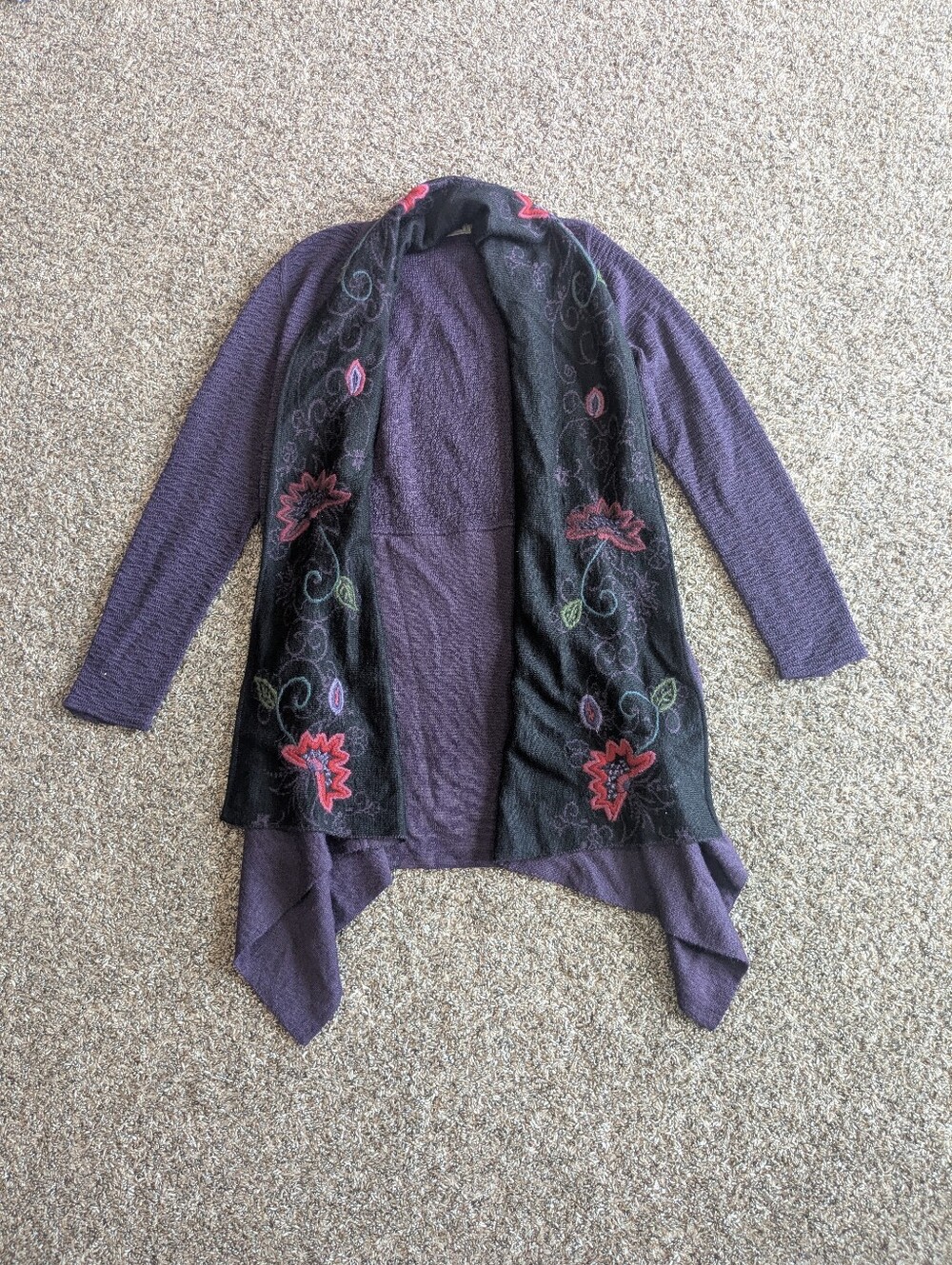 Peruvian Link Alpaca Embroidered Open-Front Cardigan Sweater Size Large Purple